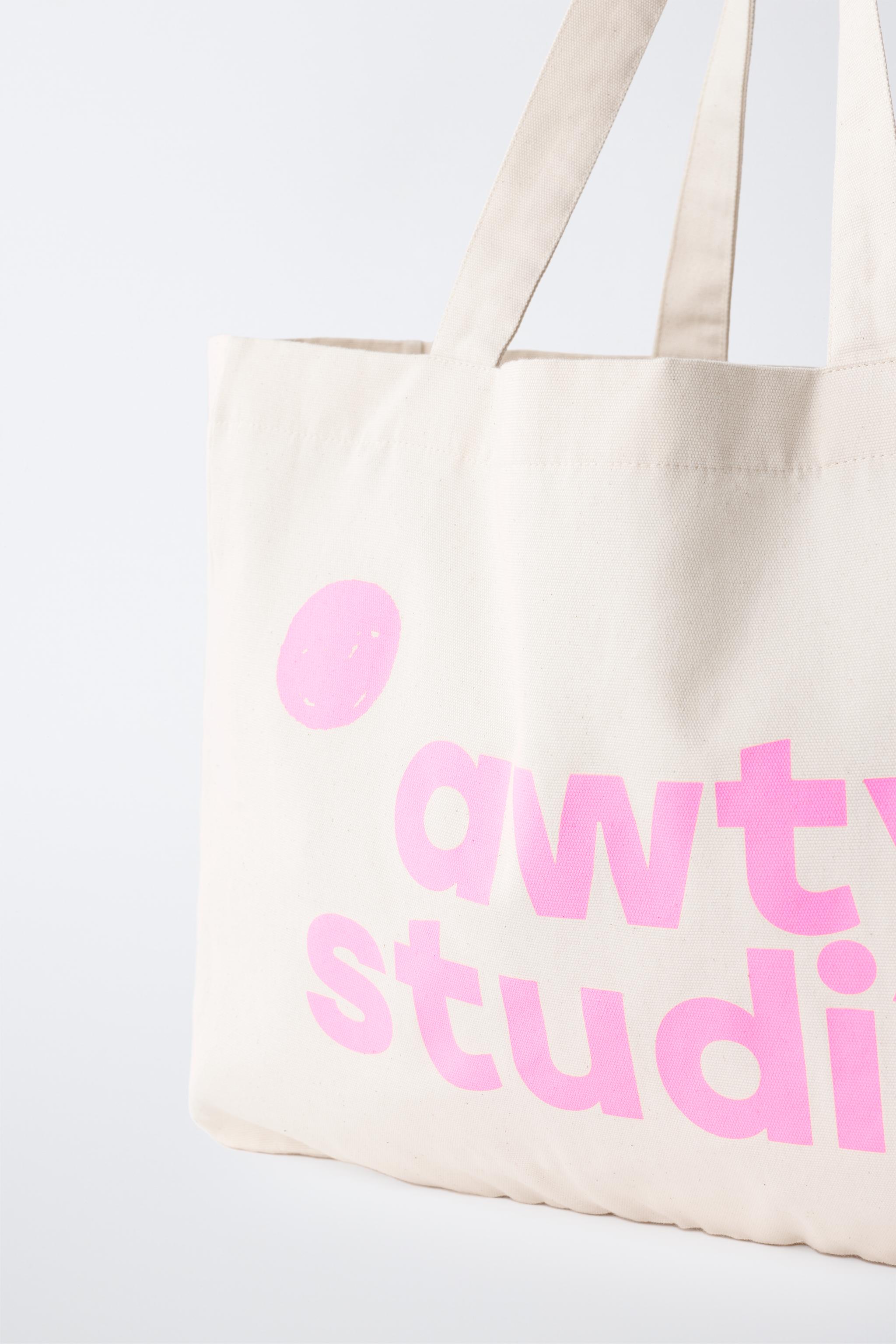 PRINTED AND TEXT TOTE BAG